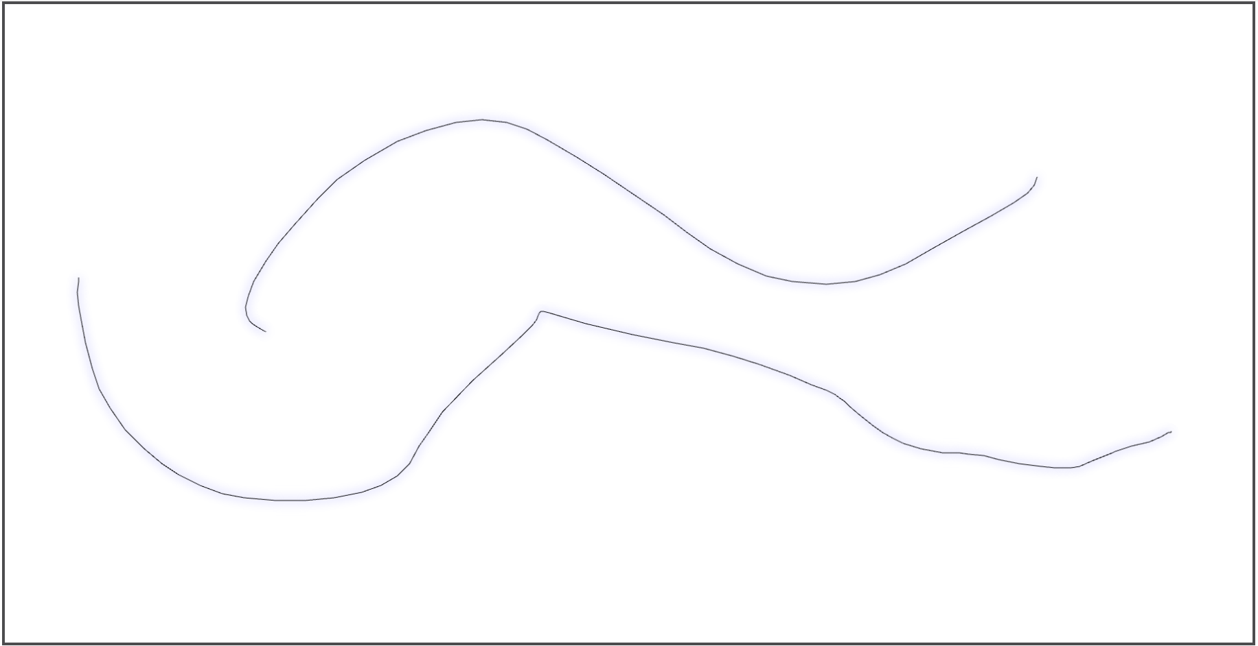Two randomly drawn curves in 2D space